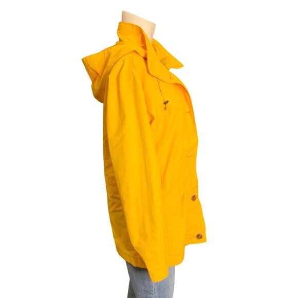 Lands End Women's small yellow hooded rain coat/Storm Jacket zipper & button fro - Picture 3 of 13